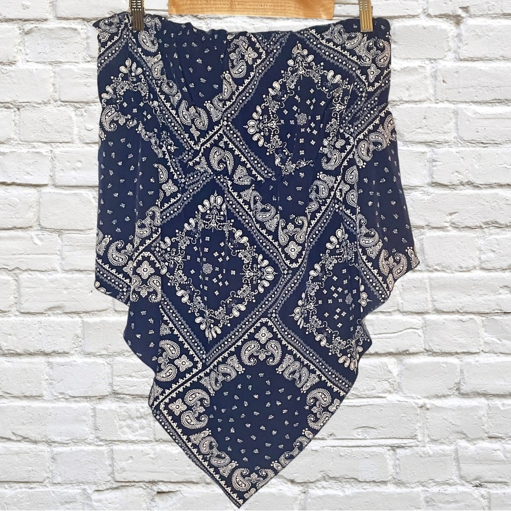 Handkerchief Hem Navy Blue Bandana Print Top NWOT